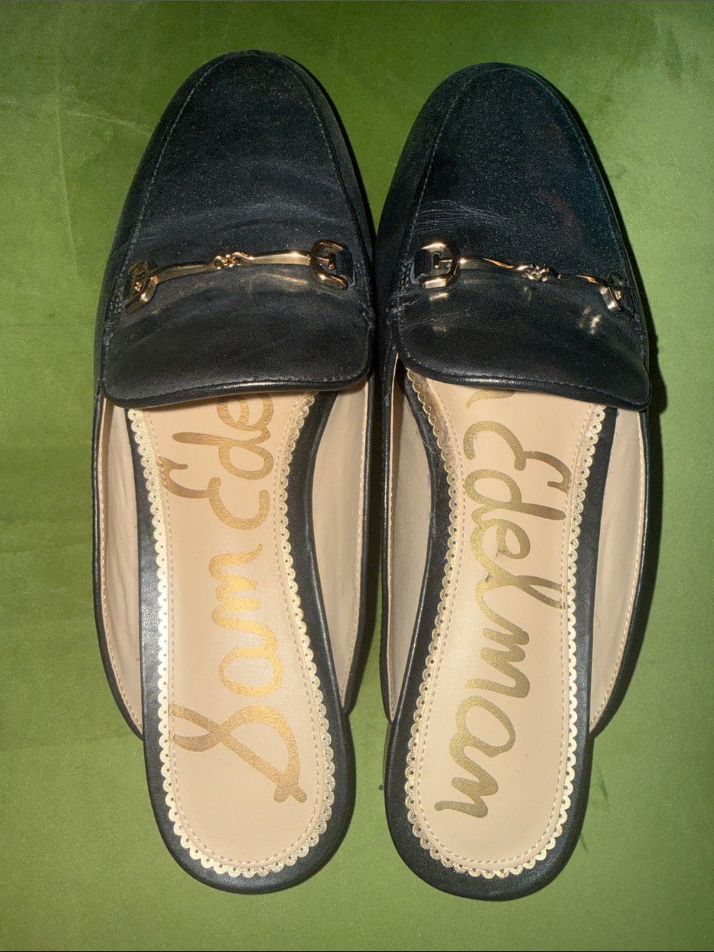 Sam Edelman Black Leather Slip-On Horsebit Mules
